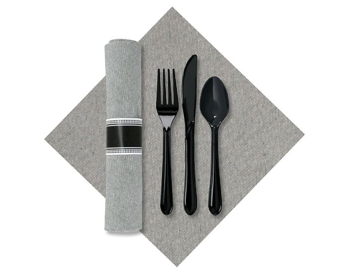 Silver Spoons Herringbone Linen Look Napkins For Events, Black