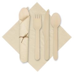 6 in x 6 in Pre-rolled Tissue CaterWrap Kraft Napkins with Wood Cutlery 100 ct.