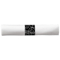 8 in x 8.5 in Pre-rolled Linen-Like CaterWrap White Napkins with Black Cutlery 100 ct.