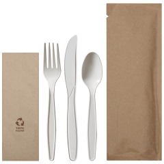 9.5 in x 3.25 in Kraft Cutlery Pouches with White Assorted Cutlery 100 ct.