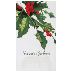 7.5 in x 4.25 in Holly Greetings Dinner Napkins 1000 ct.