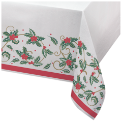 50 in x 108 in Linen-Like Holiday Holly Tablecloths 24 ct.