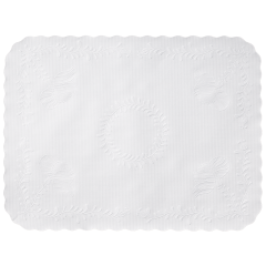 12.75 in x 16.75 in Anniversary Embossed Scalloped White Paper Traymats