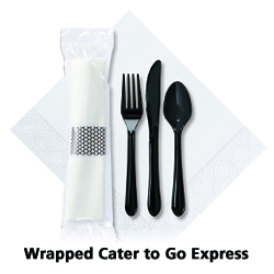 7.5 in x 4.25 in Pre-rolled Cater To Go Express White Dinner Napkins with Black Cutlery 100 ct.